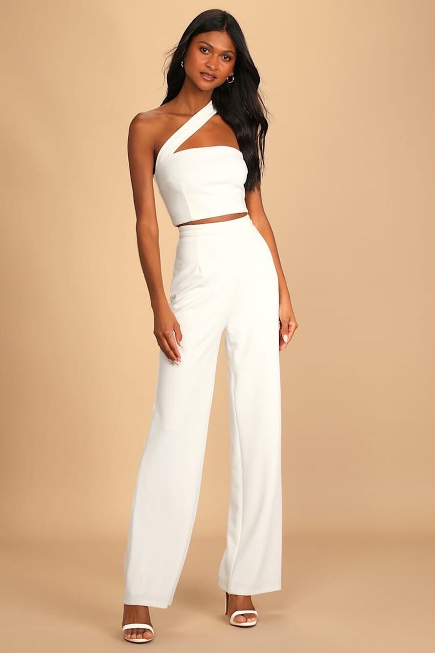 NWT Lulus Flaunt It Like That White One-Shoulder Two-Piece Jumpsuit Party Size M